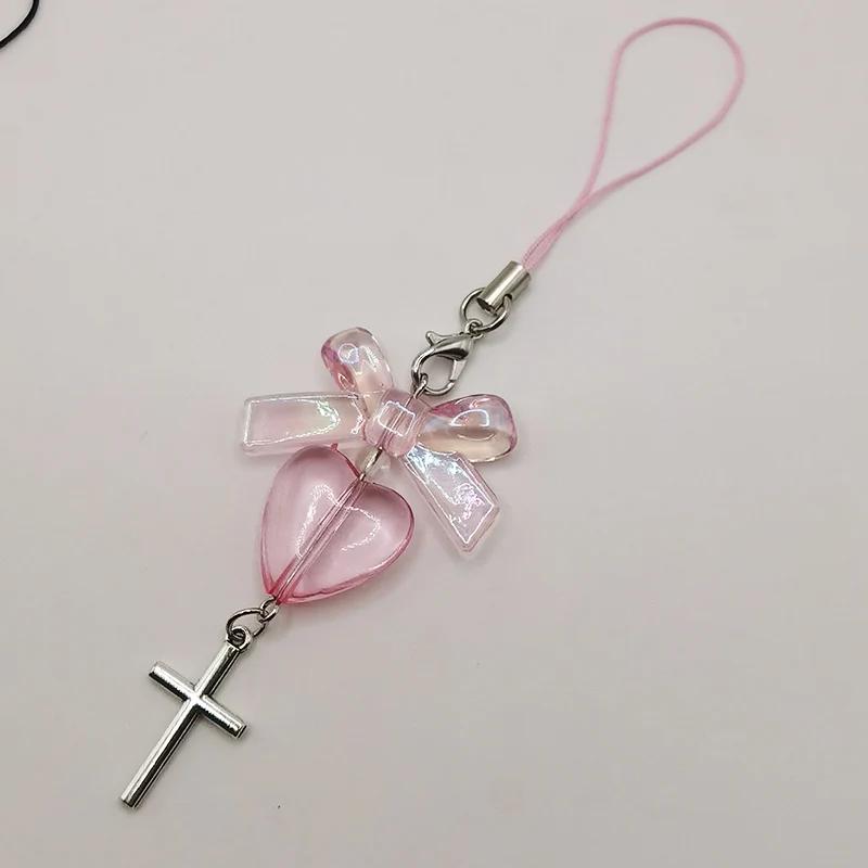 Pink Y2K Phone Charms Pendant Kawaii Key Chain For Bag iPhone Samsung Cute Accessories Women Girl Strap Lanyard Beaded Ins Korea