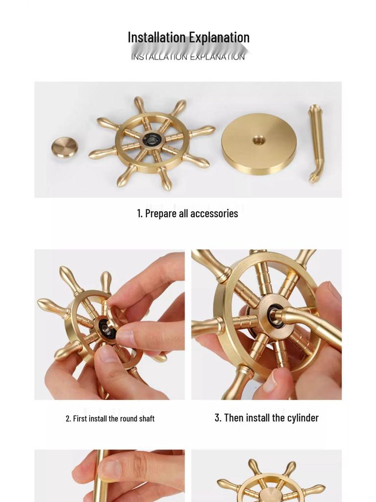 Ornement Spinner Roue de Navire en Laiton Rotatif - Décoration de Bureau en Métal & Cadeau