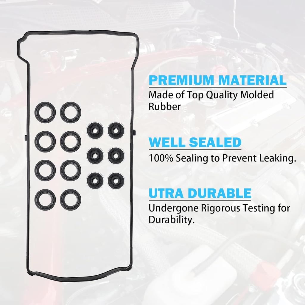Valve Cover Gasket Set - Compatible With 2.0L 2.3L 2.4L 2002-2015 Honda Accord, Civic, CR-V, Element, Crosstour, Acura CSX, ILX, RDX, RSX, TSX -