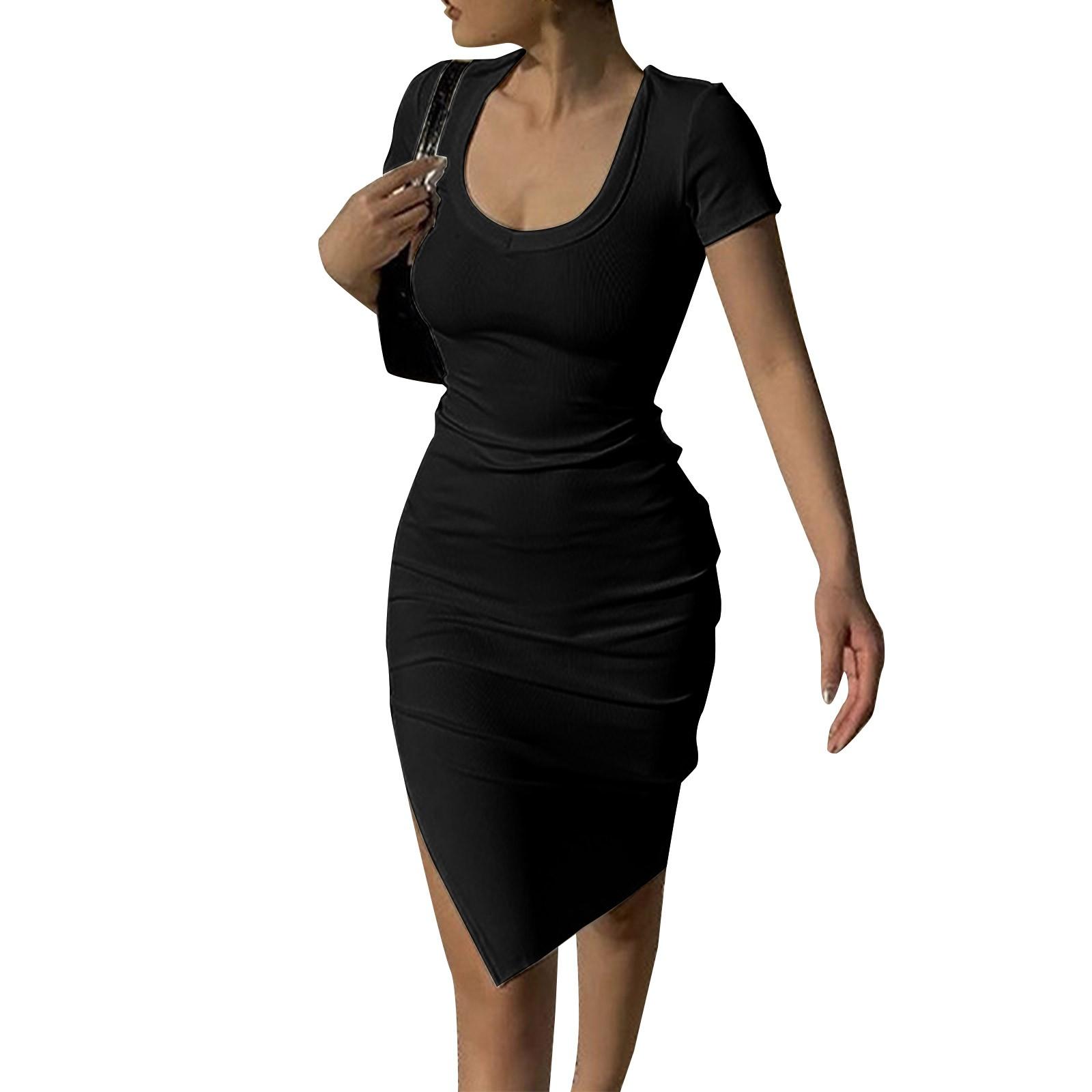 

Женское платье с круглым вырезом, узкая юбка с разрезом на бедрах L чёрный