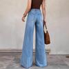 Women's Stretch Mid-Waist Jeans Elegant Casual Party Denim Pocket Wide-Leg Pants