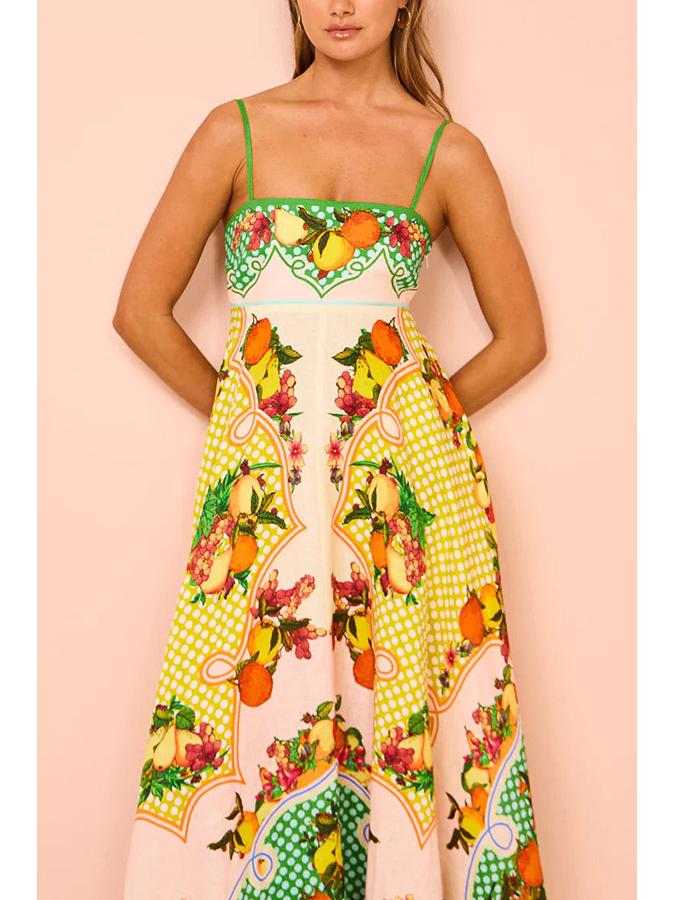 2025 European & American Women's Summer Sleeveless High-Waist Swing Dress with Sexy Suspender & Print Design