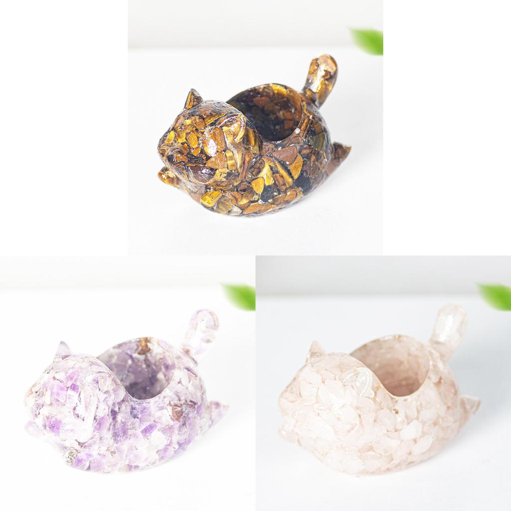 Resin Cat Car Decor Figurine With Crystal Stones For Home And Car Display