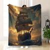 Pirate Ship Sunset Ocean Adventure Fleece Blanket 3D Print Soft Warm Throw Cover Decor Art Gift For Pirate Fans Home Bed Room