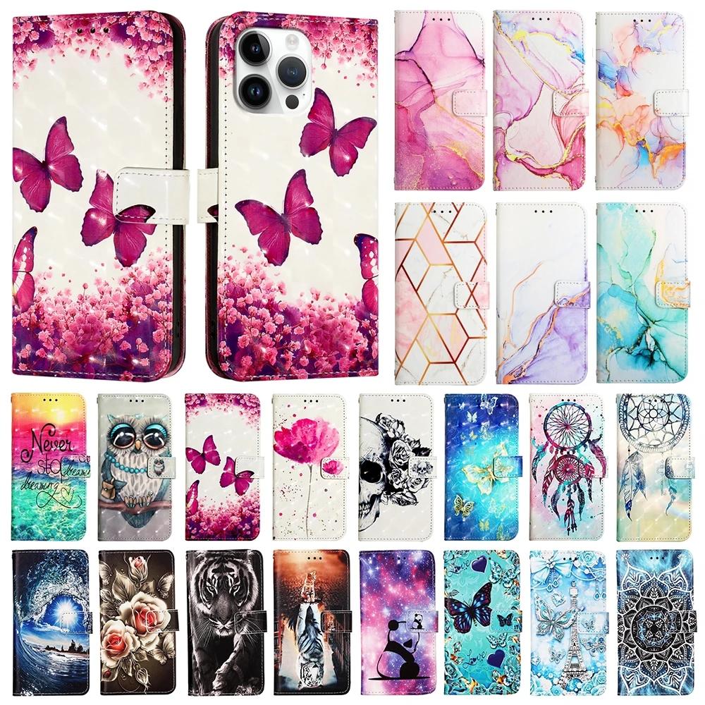 Cute Painted Leather Flip Case on For Samsung Galaxy M13 M12 A12 A13 A22 A22S A32 A52 A52S A72 A73 Wallet Stand Book Cover Strap