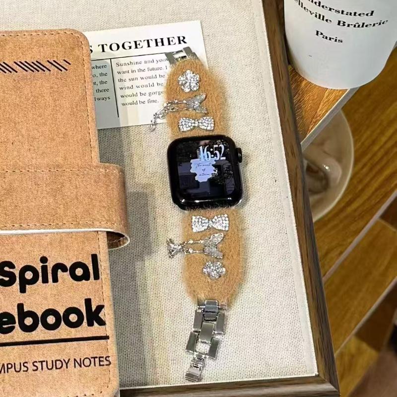 New Winter Fluffy Titanium Steel Strap Band For Apple Watch Series 10 46mm 42mm 9 7 8 5 6 44mm 45mm 40mm 41mm Ultra 49mm Bracelet Correa Loop Strap