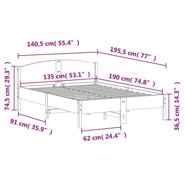 VidaXL Bed Frame with Headboard White 135x190 Cm Solid Pine Wood 842607