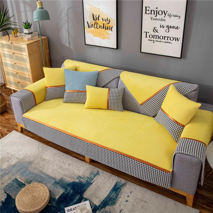 Verdickter Samt Plüsch Sofabezug Karomuster Couchbezug Sitz Überwurf Kombination Sesselhandtuch Für Wohnzimmer Weich