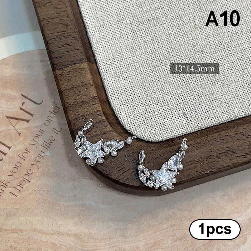 1Pcs Luxury Sparkle Zircon Crescent Shape Pendant Silver Alloy Nail Art  Jewel Decorations Manicure Ornaments