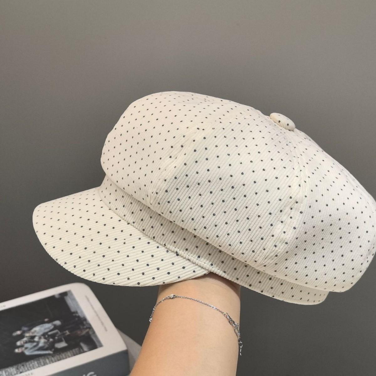 Берет в корейском стиле в горошек для женщин, Осень/Весна Adjustable белый