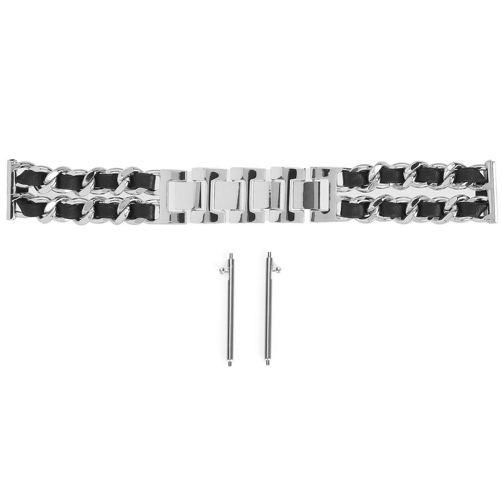 Metal Watch Band DoubleStrand Black Lther Replacement Strap Fit for    2mm(Silver )