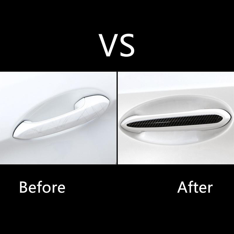 Carbon Fiber Color Exterior Door Handle Sequins Decoration Cover Stickers Trim 4Pcs For BMW 5 Series G30 G38 -