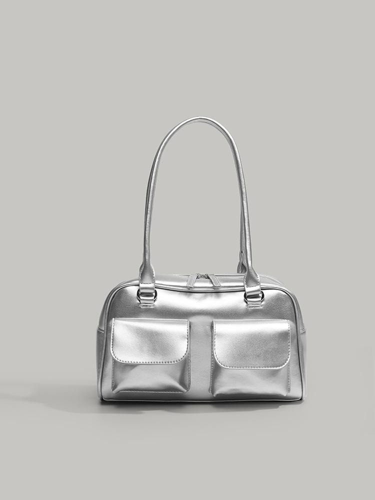 

Нишевая сумка подмышку женская 2025 новая большая вместимость ретро простая сумка-тоут для通勤 модная универсальная сумка на плечо серебряный