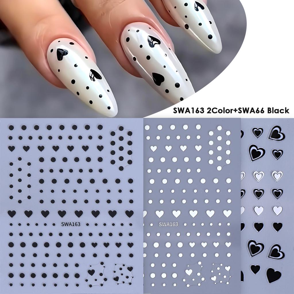 3pcs Valentine's Day Nail Art Stickers 3D Black White Pink Lines Love Nail Decals DIY Adhesive Slider Manicure Decorations