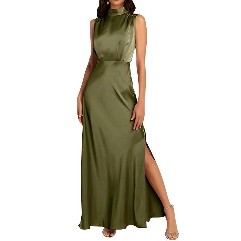 Amazon cross-border new European and American skirts French high-end light evening dresses silk satin neck celebrity dresses