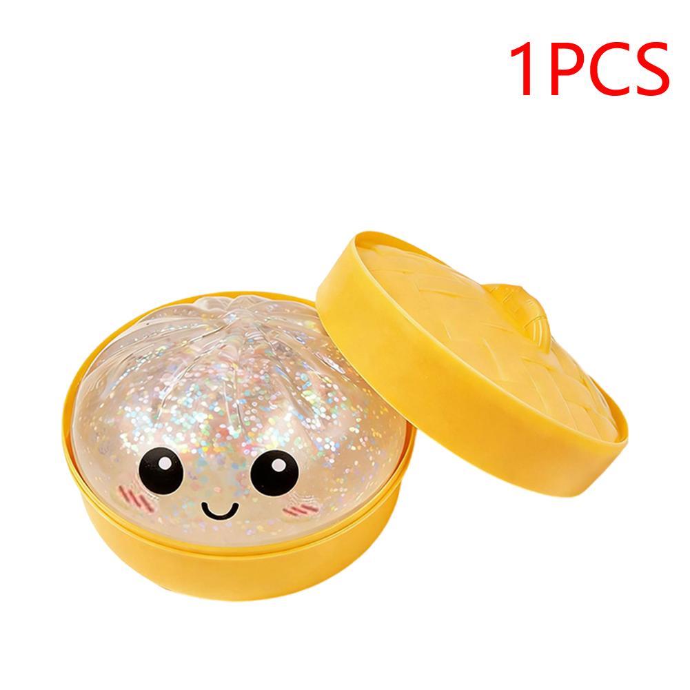 Glitter Bun with Food Steamer Stretchy Desk Toys Squeeze Dough Ball Soft Dumpling Bun Simulation Fidget Toy for Kids Adults