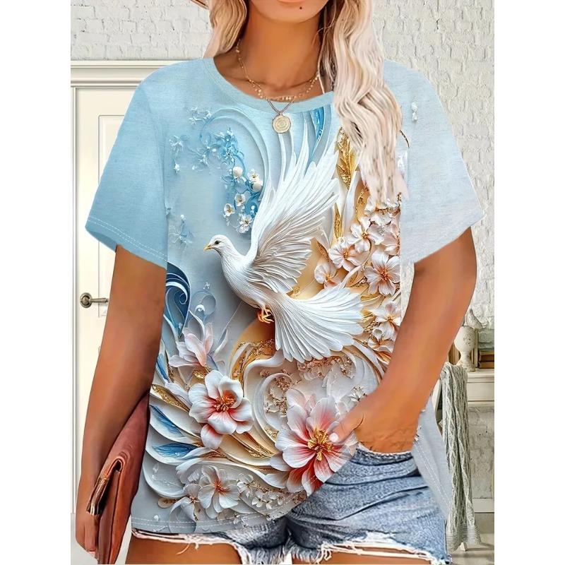 3D Printed Animal Flower Pattern Summer Fashion Women's T-shirt Breathable Trend Versatile