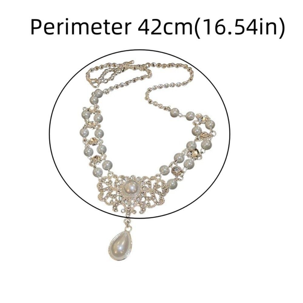 Sparkling Pearl Rhinestone Necklace Beads Pearl Collarbone Chain Sweet Double Layer Necklace  Gift