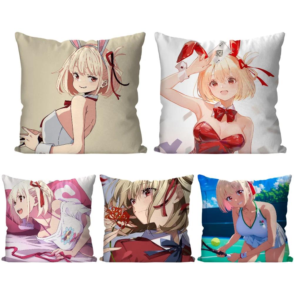 Chisato Nishikigi Anime Lycoris Recoil Kissenbezug Quadratisches Kissen Schlafzimmer Sofa Freizeit Komfort Wohnzimmer Heimdekoration 40X40