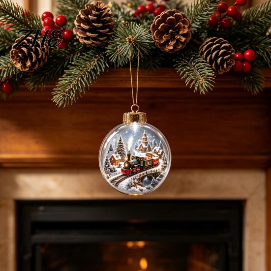 Indoor Party Ambient Lights Light Up Christmas Scene Ball Ornament with Warm LED Glowing Holiday Story for Clear Acrylic Hanging Balls Tree Decor and
