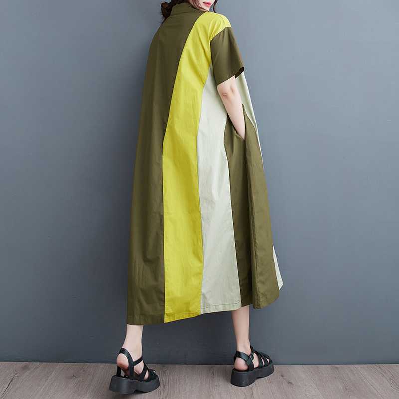Loose Patchwork Casual Simple Commuting Sweet Short Sleeved Dress