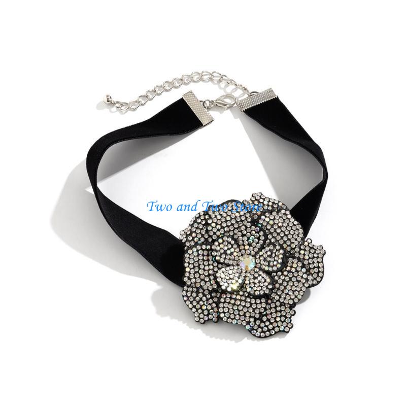 HX6F Flower Choker Bracelet for Women Goth Elegant Black Aesthetic Jewelry