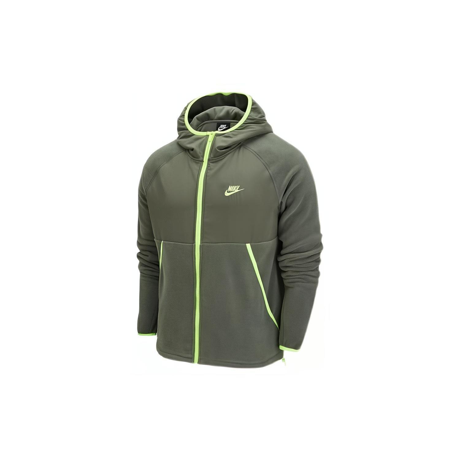 Nike Sportswear Full-length zipper Cardigan hooded Fleece Lined logo Jacket Green Men s DM1220-380 XL