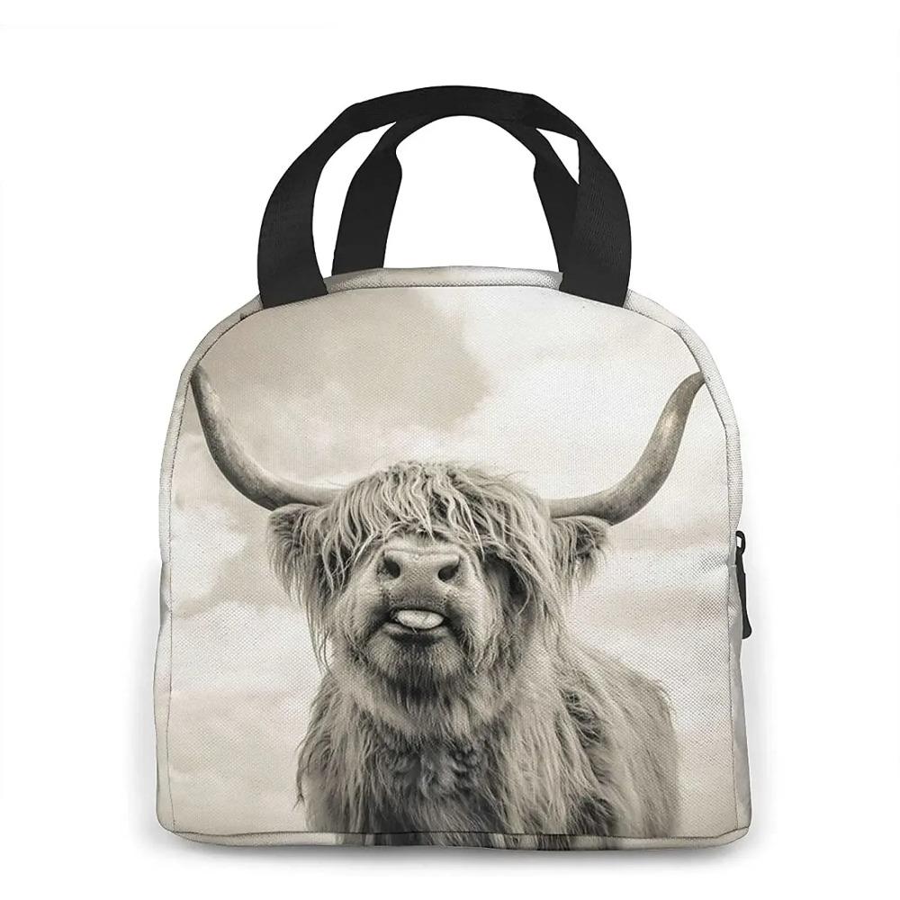 Genți de prânz amuzante cu vacă Highland pentru bărbați femei cutie de prânz izolată geantă tote frigorifică pentru muncă călătorie picnic, Multicolor
