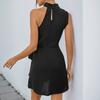 New casual dinner neck skirt simple sleeveless black dress