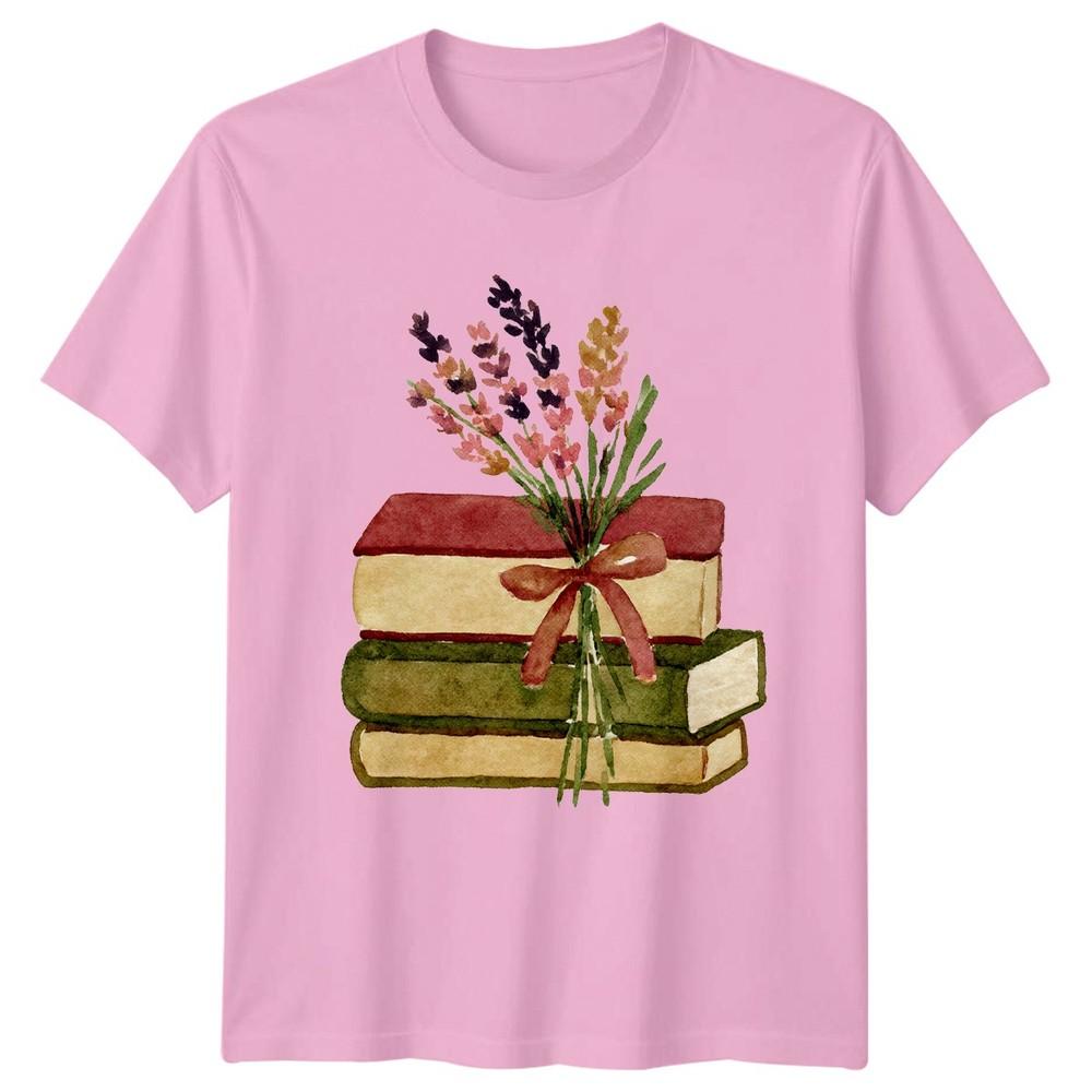 Stacked Books Reading Literature Unisexs TShirt Unisexs Tee Floral Graphic Tee