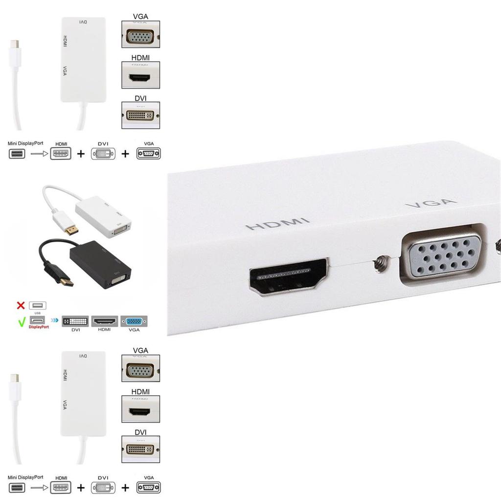Mini Dp To Hdmi Dvi Vga 3in1 Adapter With Chipset For Macbook Pro Air Multi Monitor Setup