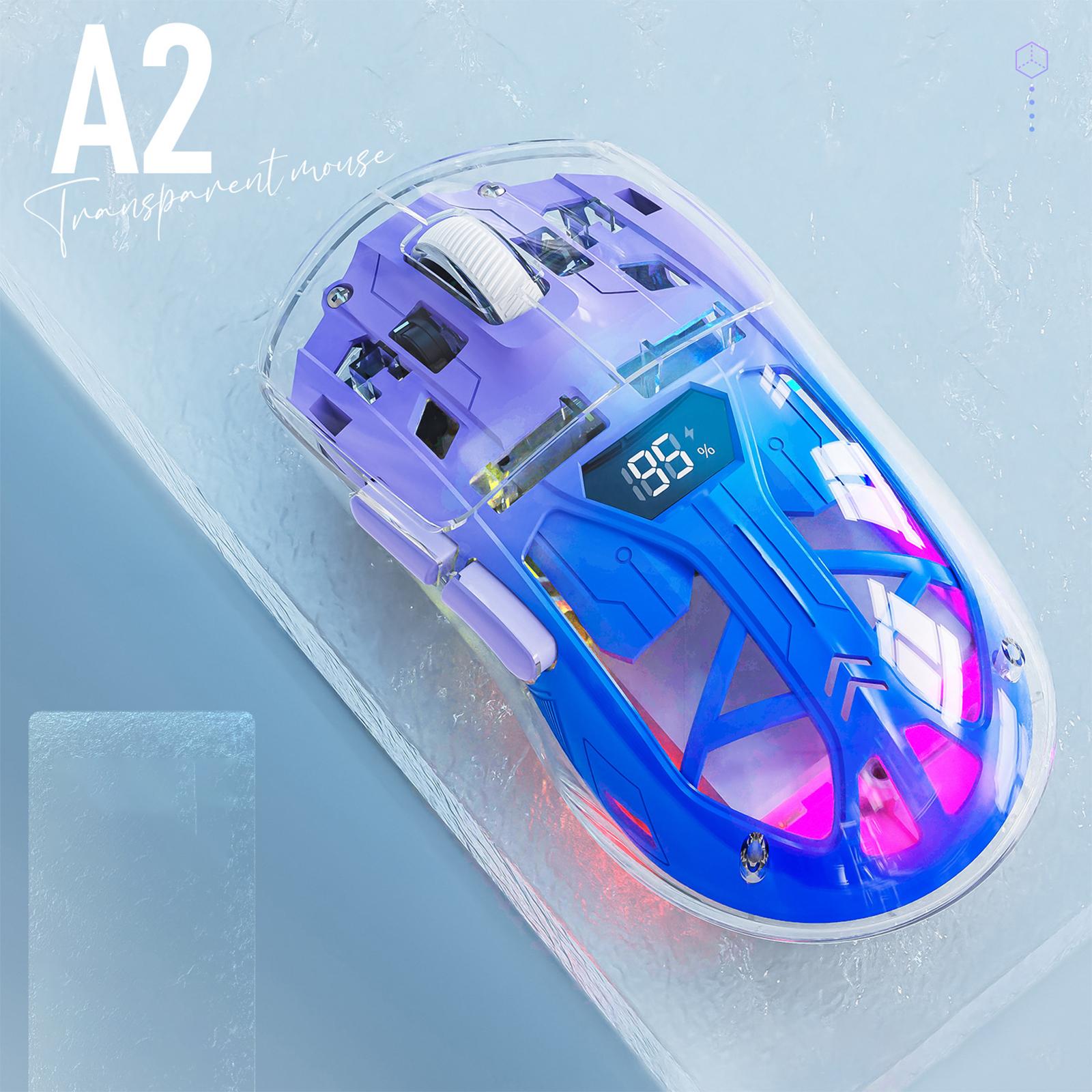 

Двухрежимная мышь RGB светящаяся 2.4G беспроводная Bluetooth прозрачная игровая компьютерная офисная мышь фиолетовый