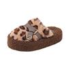 Autumn thick-soled cotton slippers fluffy slippers women's autumn and winter new feeling leopard print outer wear plush bag head slippers