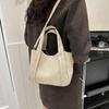 2023 Leather Tote Bag Solid Color Fashion Handbag Large Capacity Versatile Bucket Bag Shoulder Bag for Women Girl PU Bag  Pink