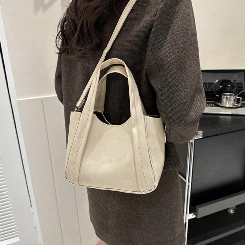 2023 Leather Tote Bag Solid Color Fashion Handbag Large Capacity Versatile Bucket Bag Shoulder Bag for Women Girl PU Bag Pink