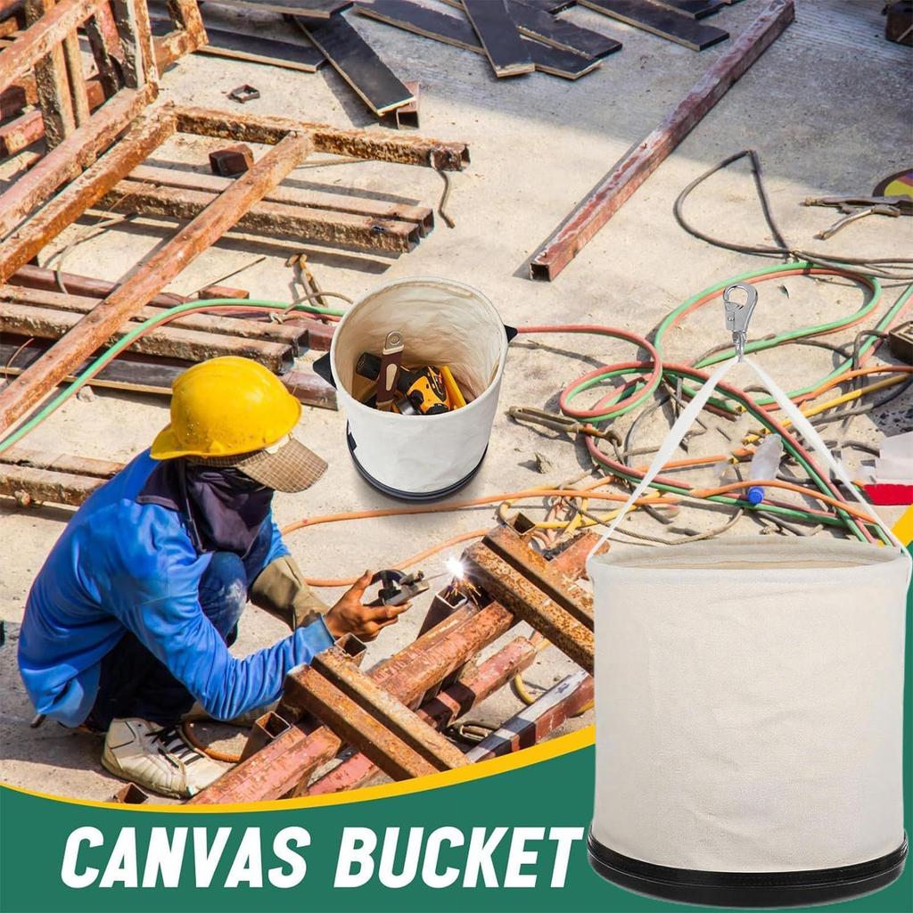 Heavy Duty Tool Canvas Bucket  With Load-bearing Hook Holder for Landscaping Construction Site Welding Building