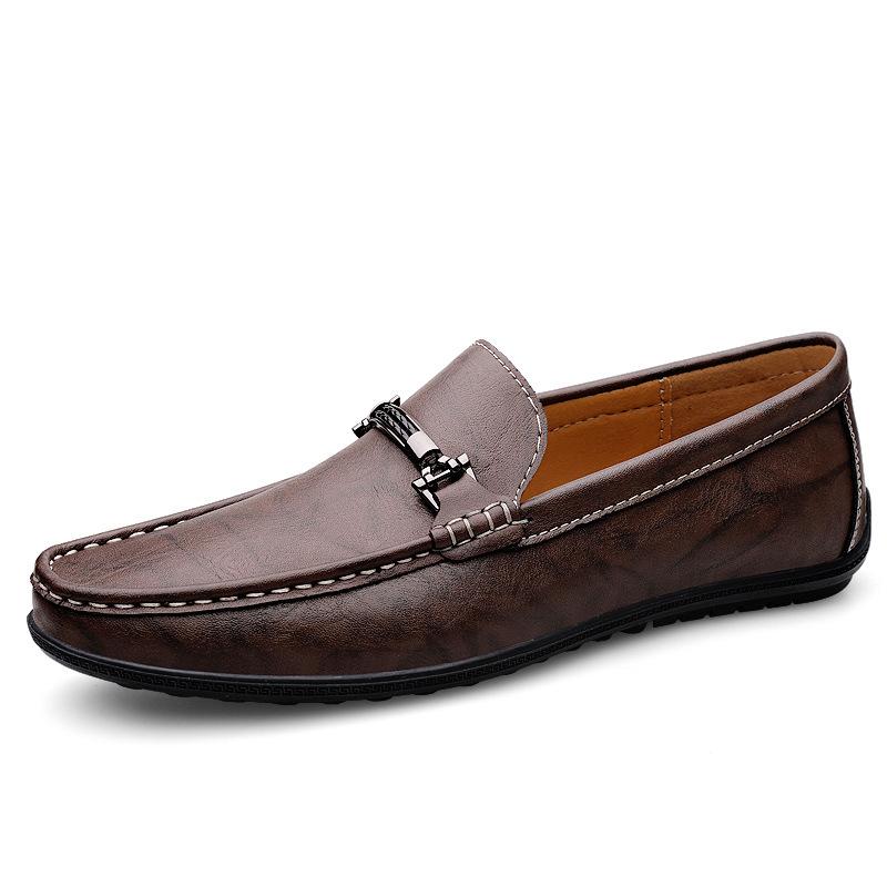 

Men s loafers driving small leather shoes spring foot cover cowhide beanie shoes men s one-pedal casual leather shoes men 46 коричневый