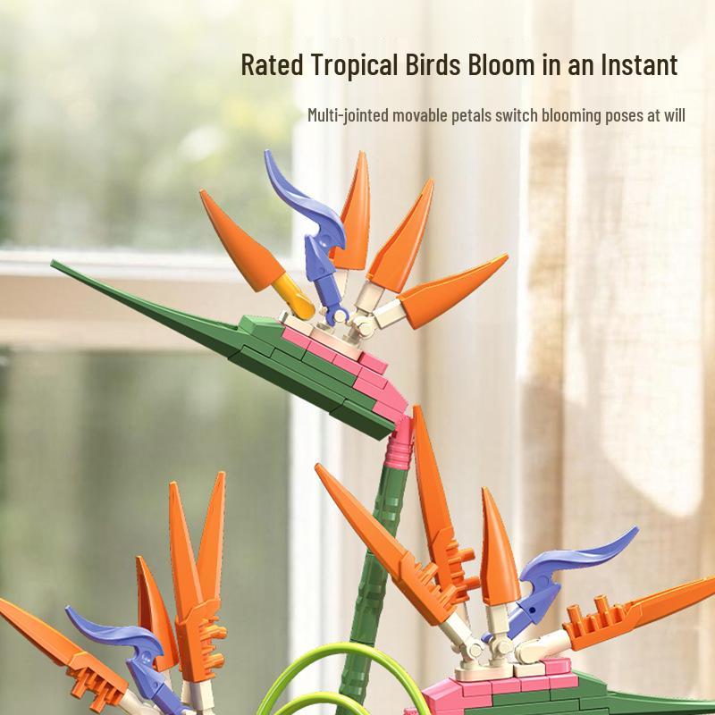 Tropical Bird of Paradise Building Blocks: DIY Flower Ornament for Room Decoration