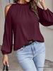European Autumn/Winter Women's Off-Shoulder Top - Solid Color, Ruffle, Half-High Collar, Long Sleeve.
