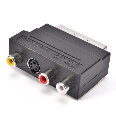 Scart-Adapter AV-Block auf 3 Rca-Phono-Composite-S-Video mit Ein-/Ausgangsschalter Gold 