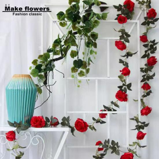 Rattan Plastic Rose Vine Artificial Flowers for Wedding Décor, Ceiling or Wall Hanging, and Air Conditioning Pipe Cover