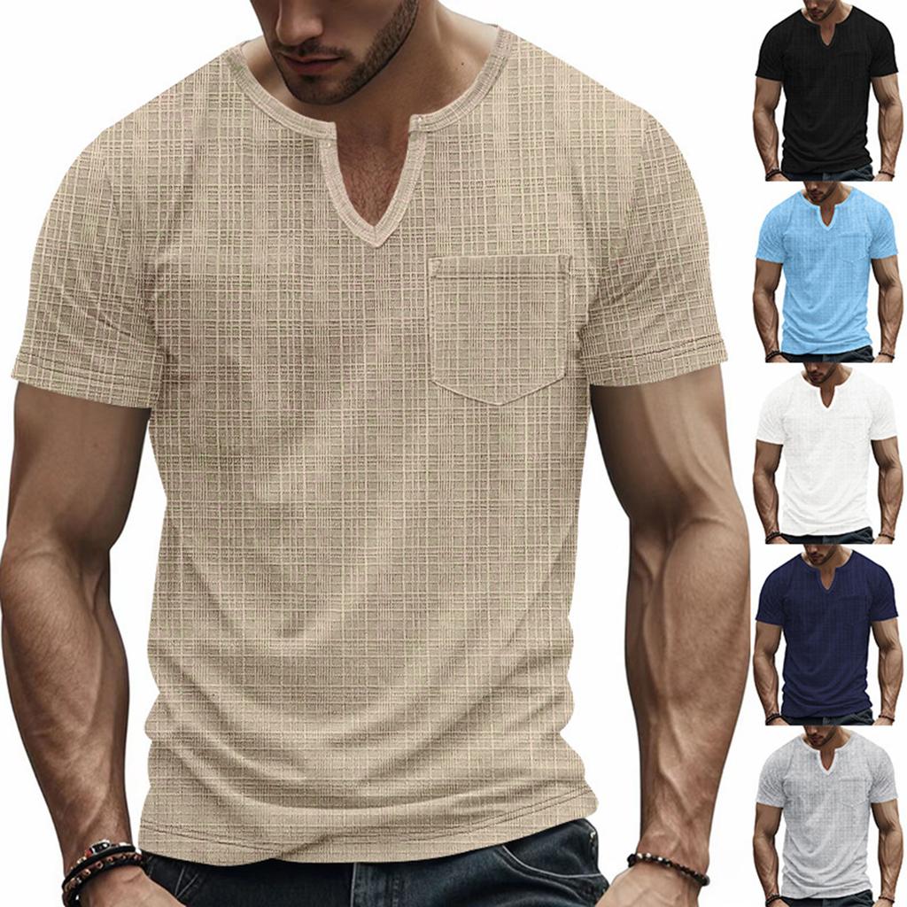 Men's Summer V-neck Pocket Short-sleeve T-shirt Casual Sports Quick-drying Top