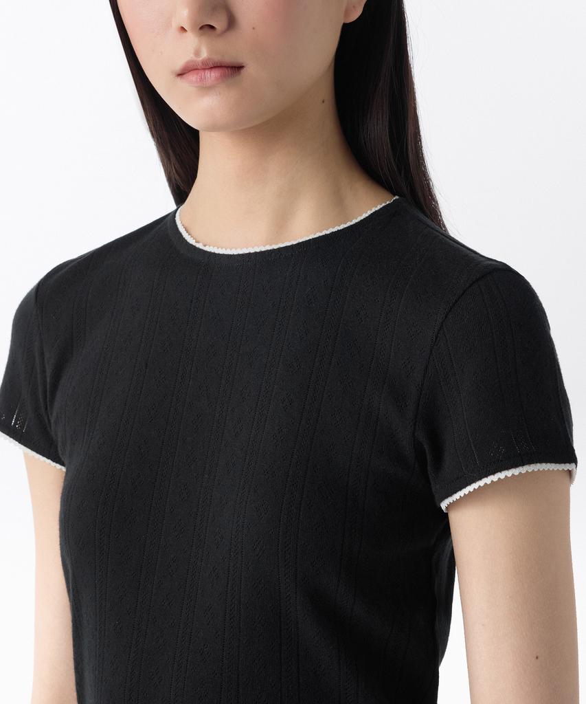 MUSINSA STANDARD WOMAN Women'S Pointel Lace Crew Neck T-Shirt [Black]