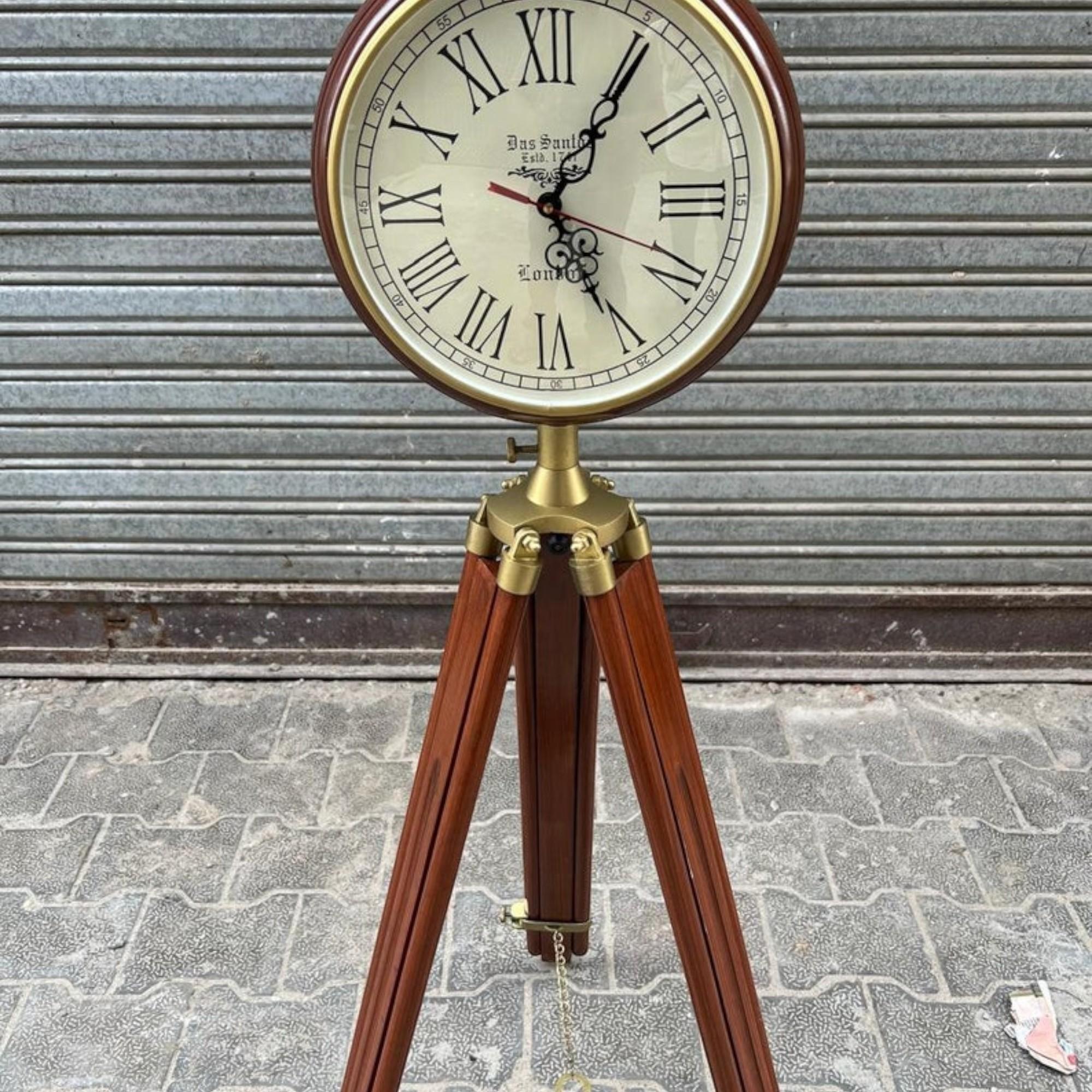 

Современные коричневые полированные деревянные часы-тренога с большим аналоговым дисплеем для дома и офиса, регулируемые часы-тренога