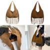 Borsa a Spalla Tote in Camoscio Vintage con Design a Frange e Colore Solido per Uso Quotidiano