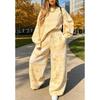 Women's Two Piece Set, Loose Crew Neck Pullover with Wide Leg Pants, Casual, Daily Wear, Relaxed Fit