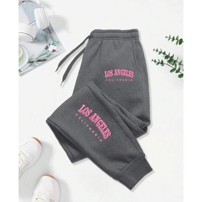 Los Angeles Kalifornien Rosa Buchstaben Prints Print Hose Frau Kordelzug Tasche Jogginghose Sport Jogger Lässig Herbst Hose
