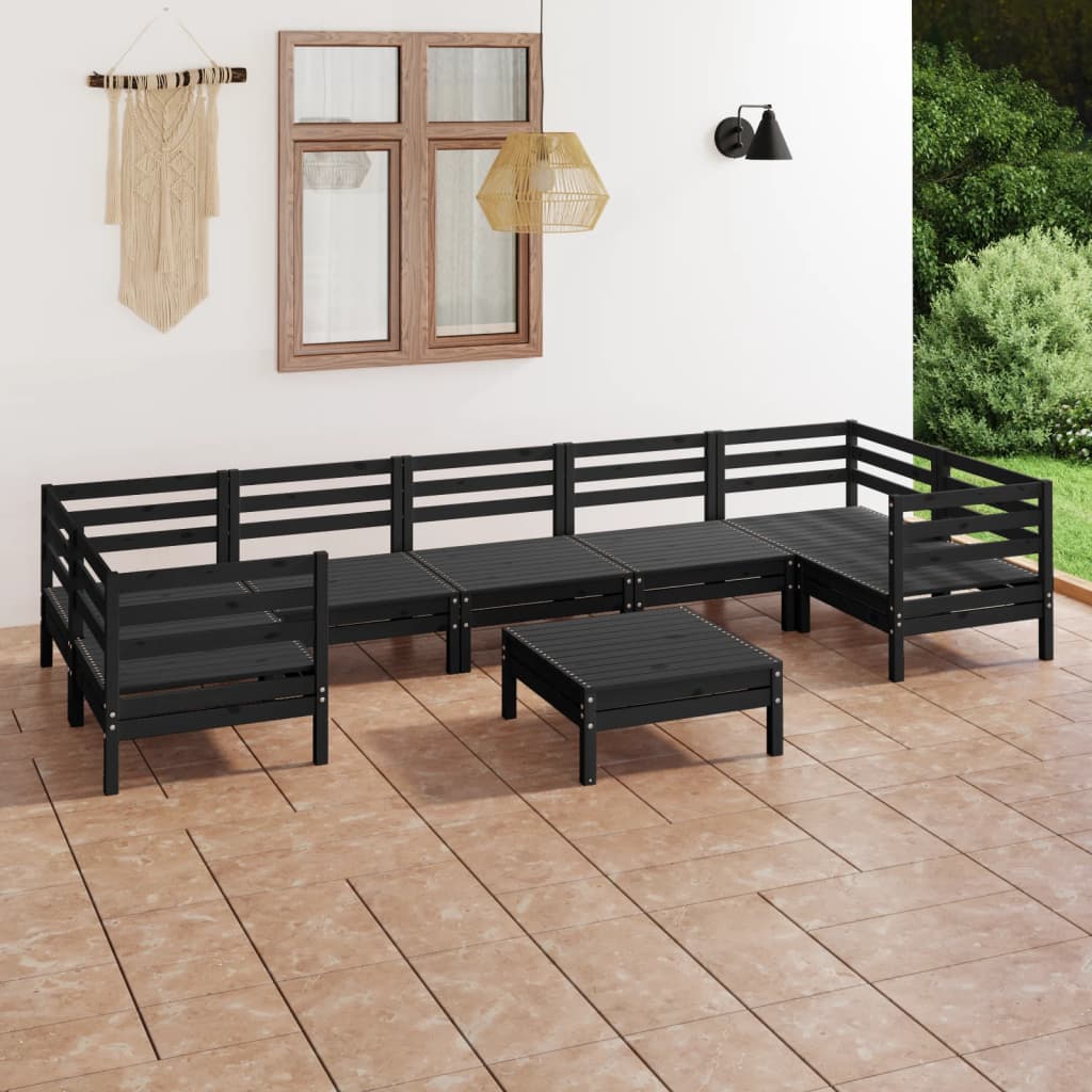 Buy 8 Piece Garden Lounge Set Black Solid Pinewood at affordable prices