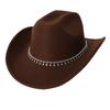 Women's Unisex Western Cowboy Hat with 3D Round Gems, Rhinestones, Rivets, and Chain Decorations, Wedding Party Hat