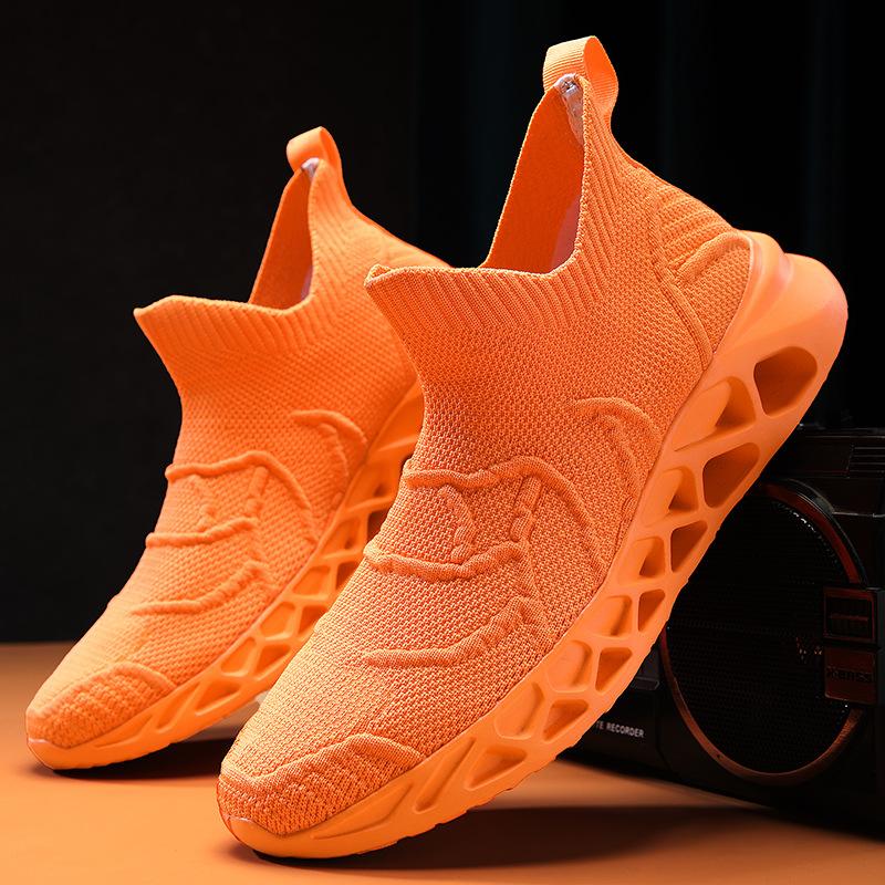 

Autumn new large size sports shoes overalls men s shoes breathable shock absorption men s casual net shoes running shoes 47 оранжевый